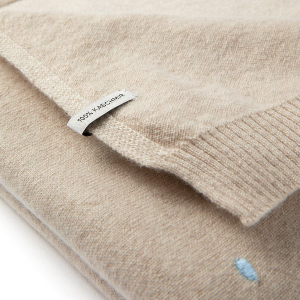 OUTLET | Babydecke 'Wolkensteiger' | 100% Kaschmir | beige / hellblau | 102 x 105 cm | Stickfehler