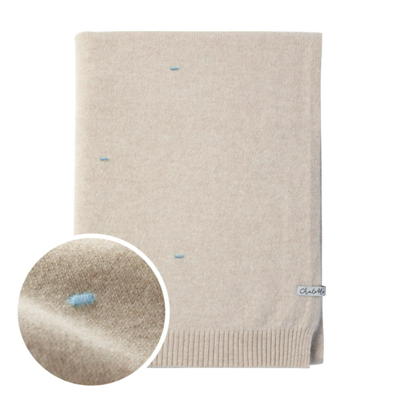 Baby blanket 'Wolkensteiger' | 100% cashmere | beige / light blue | 102 x 105 cm