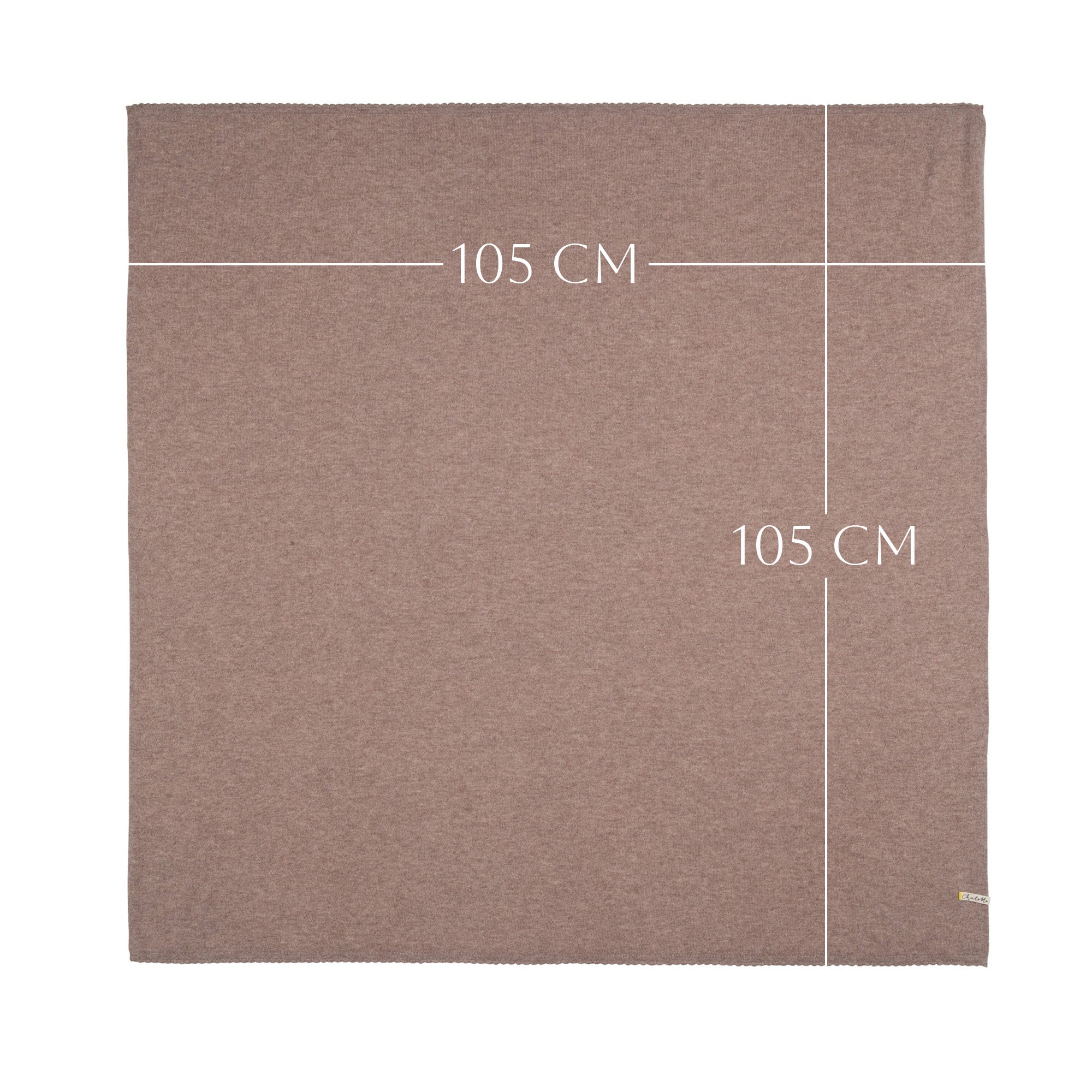 Kaschmirdecke von Chalette in beige ausgebreitet, Maße 105 x 105 cm sichtbar dargestellt