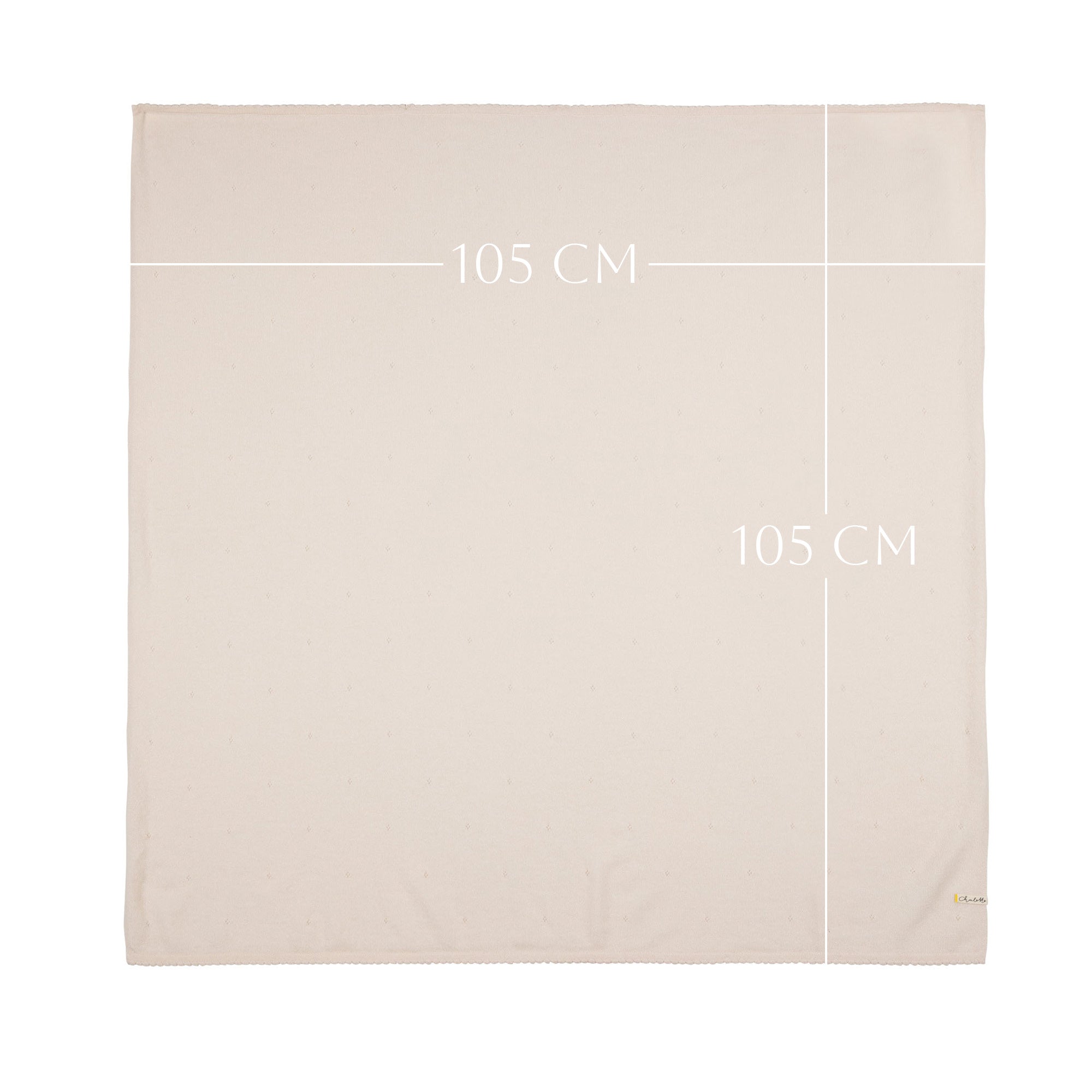 Kaschmirdecke von Chalette in off-white ausgebreitet, Maße 105 x 105 cm sichtbar dargestellt