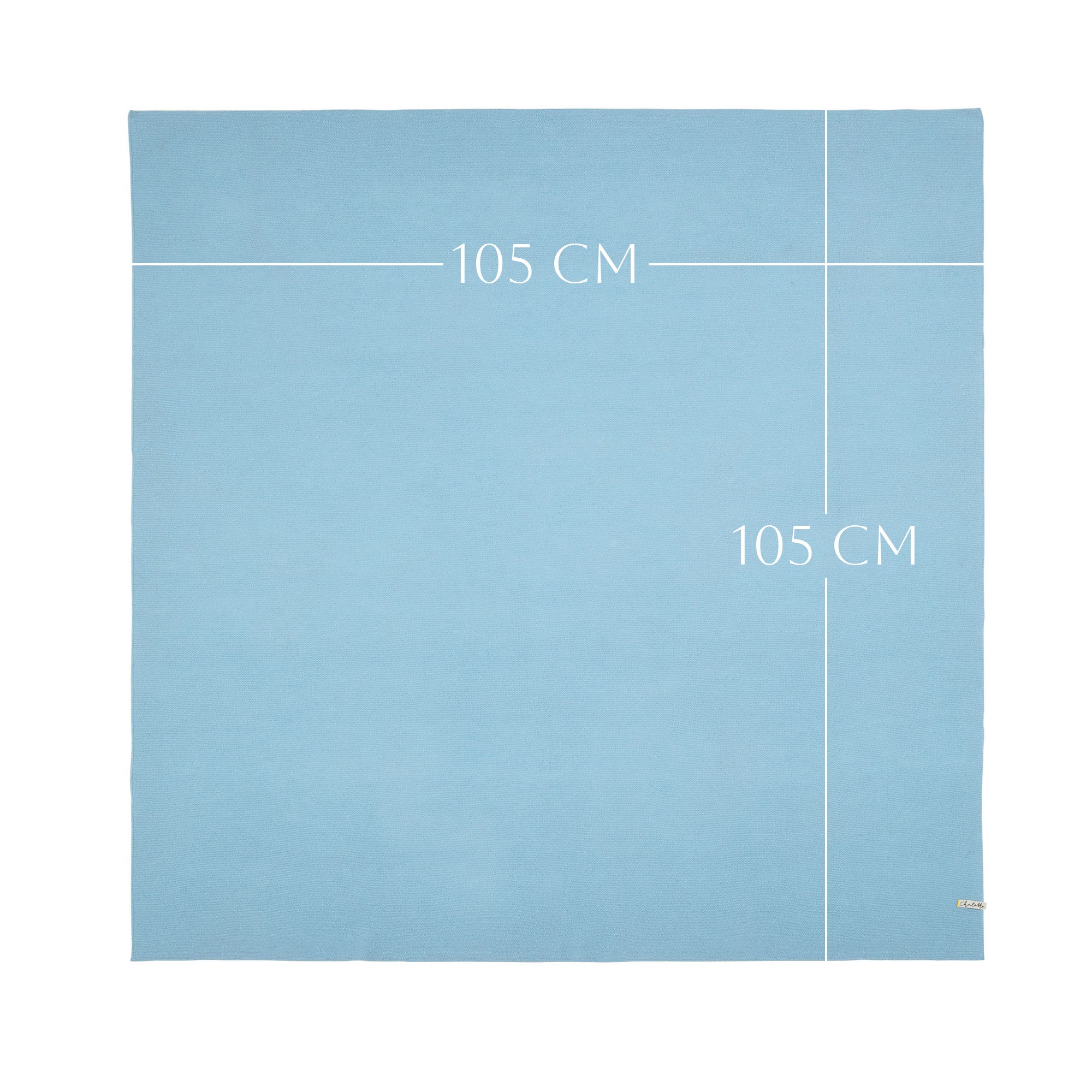 Babydecke von Chalette in hellblau ausgebreitet, Maße 105 x 105 cm sichtbar dargestellt