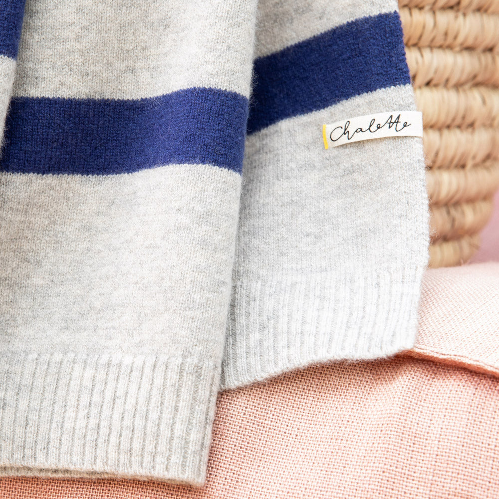 Super-soft baby blanket 'Seemannsgarn' | light grey / navy | 102 x 105 cm
