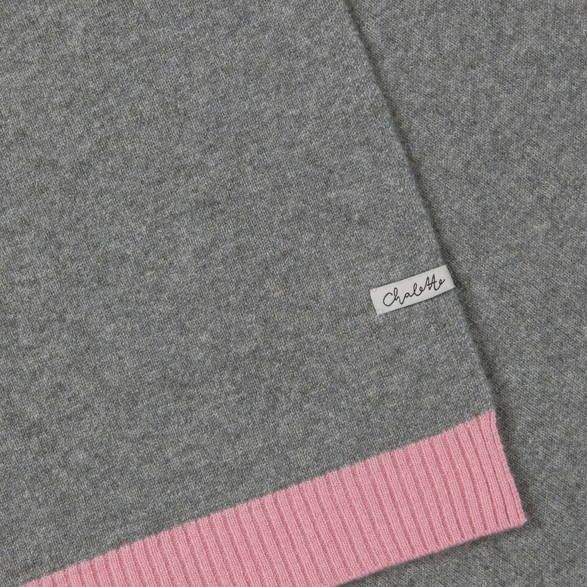 Cashmere Babydecke Chalette grau rosa groß gestrickt