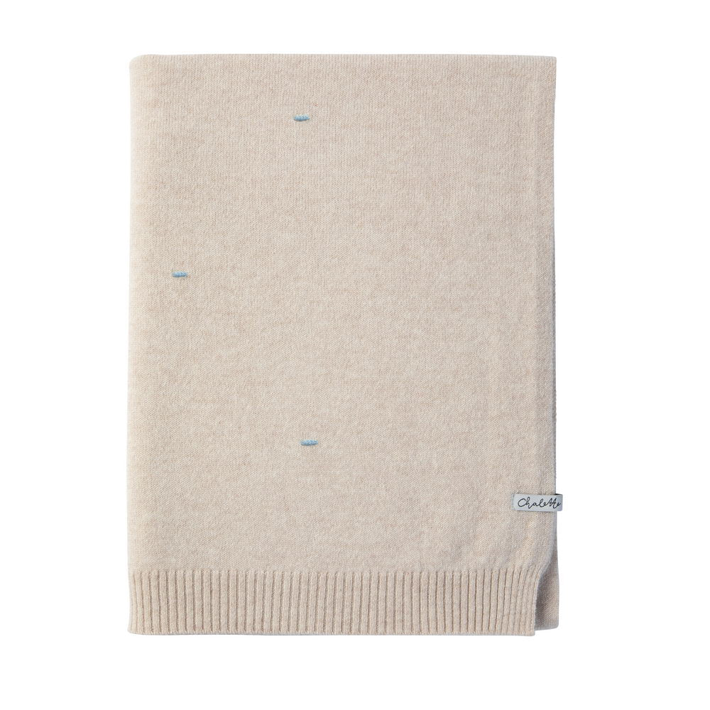 OUTLET | Babydecke 'Wolkensteiger' | 100% Kaschmir | beige / hellblau | 102 x 105 cm | Stickfehler