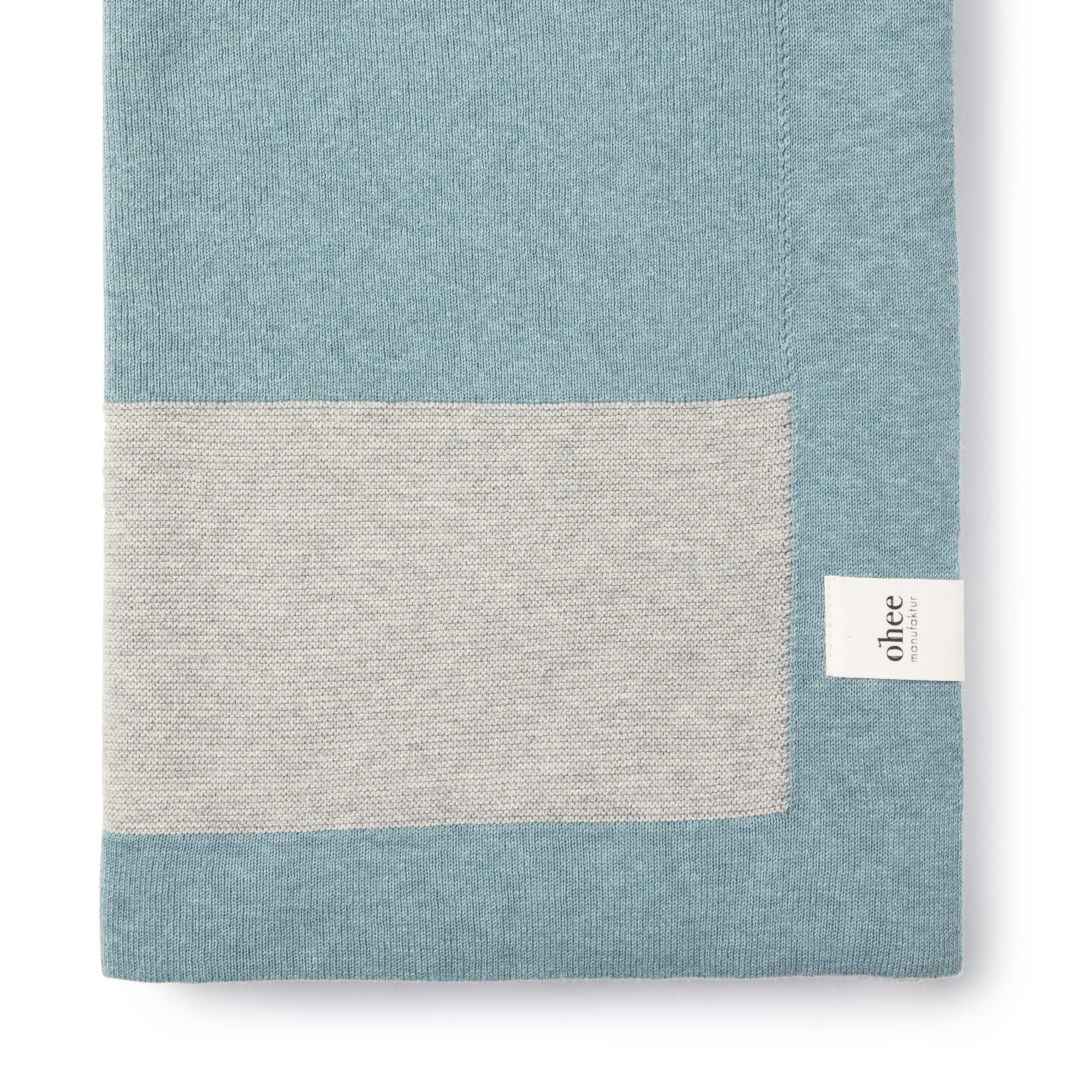 Babydecke Chalette x ohee manufaktur | 'Seebrise' | 100% Baumwolle | hellgrau / hellblau | 104 x 104 cm