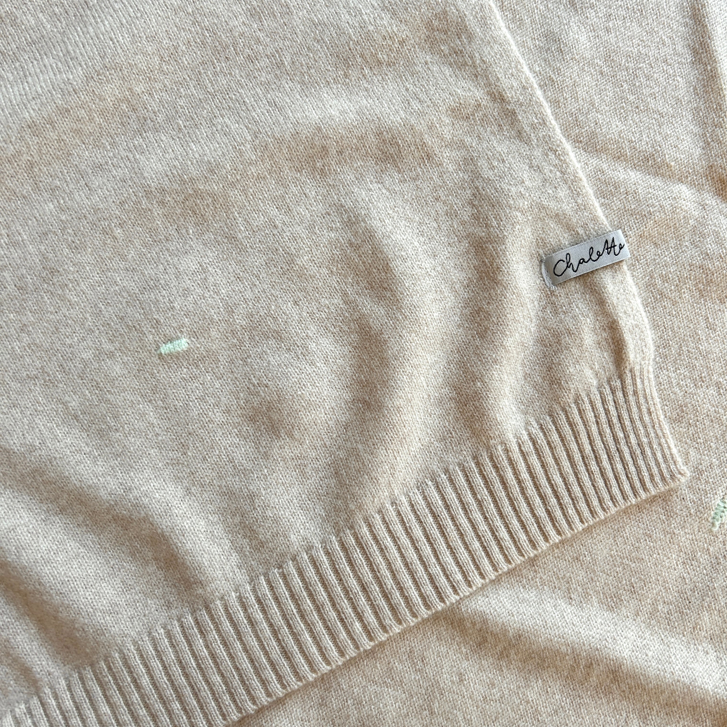 OUTLET | Babydecke 'Konfetti' | 100% Kaschmir | beige / mintgrün | 102 x 105 cm | kleine Strickfehler