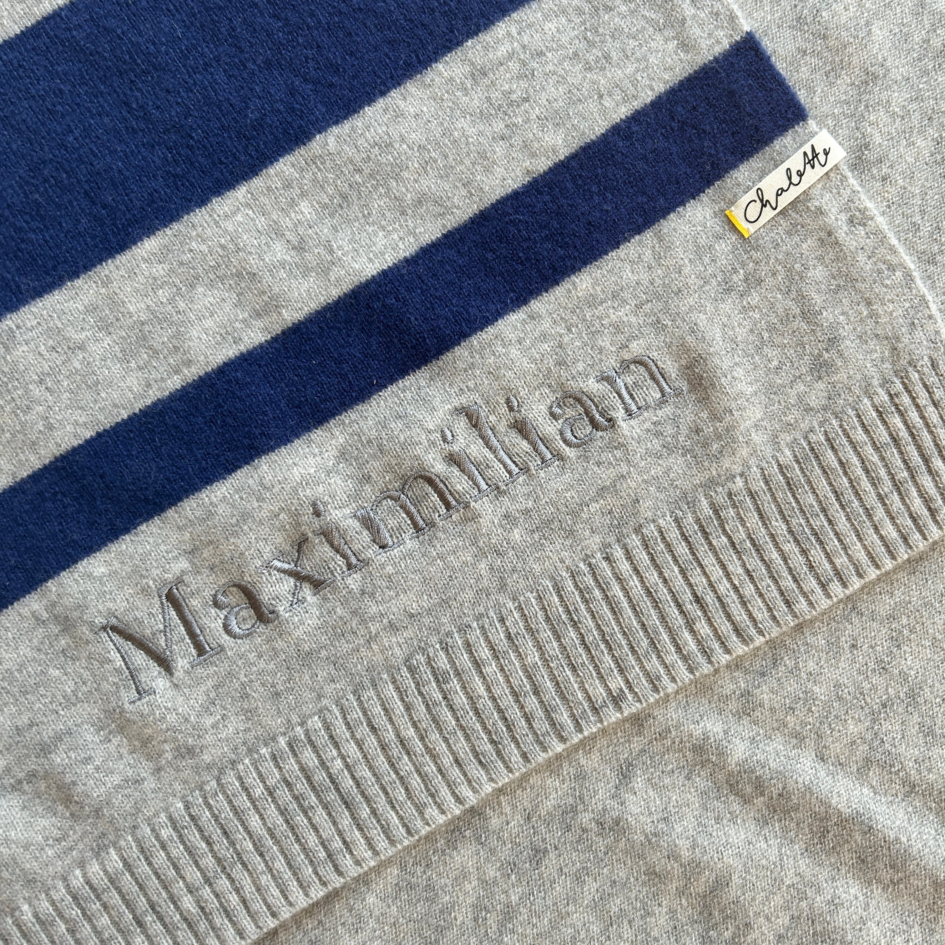 OUTLET | Babydecke 'Seemannsgarn' | hellgrau/ marine | 102 x 105 cm "Maximilian"