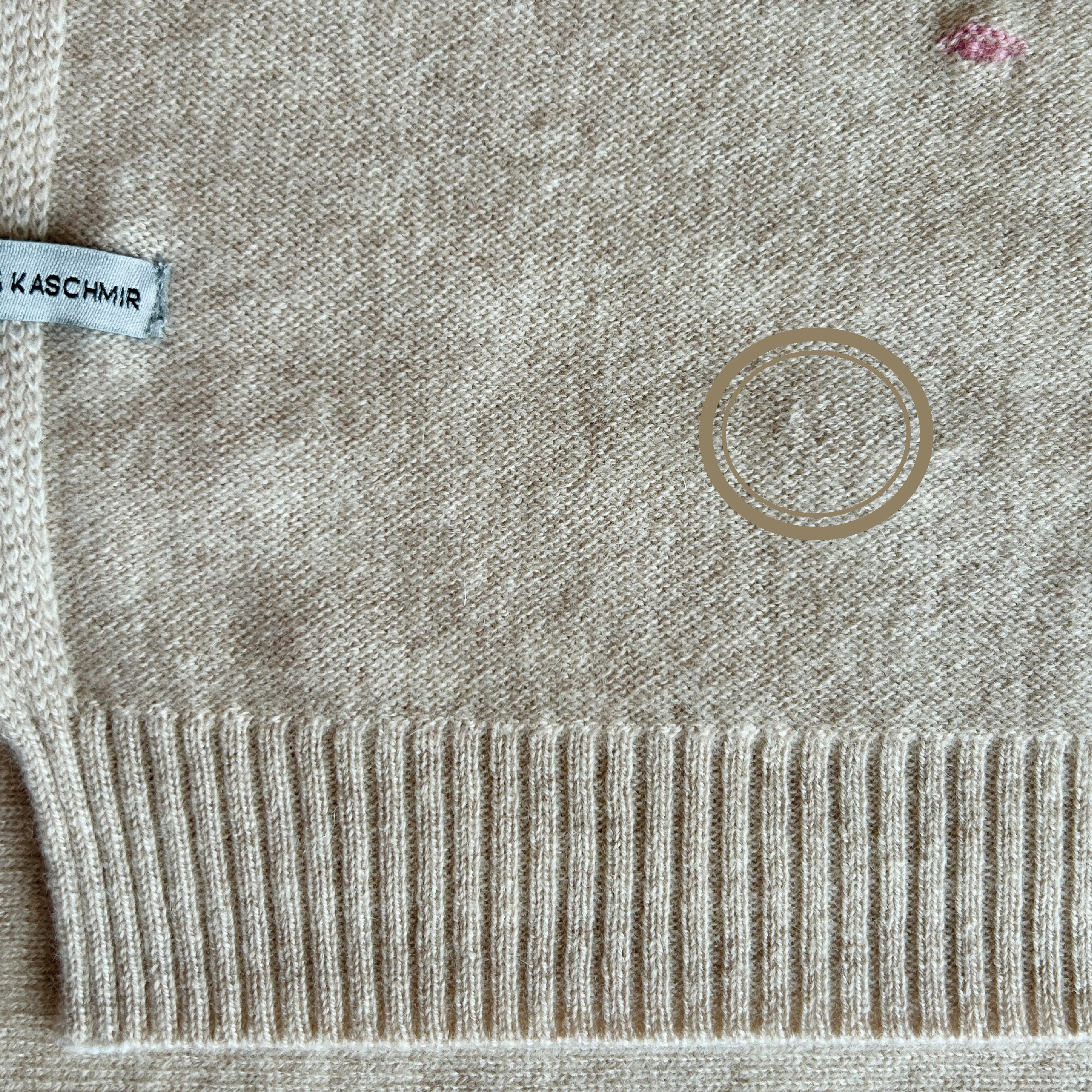 OUTLET | Babydecke 'Lollipop' | 100% Kaschmir | beige / hellrosa | 102 x 105 cm | kleines Loch